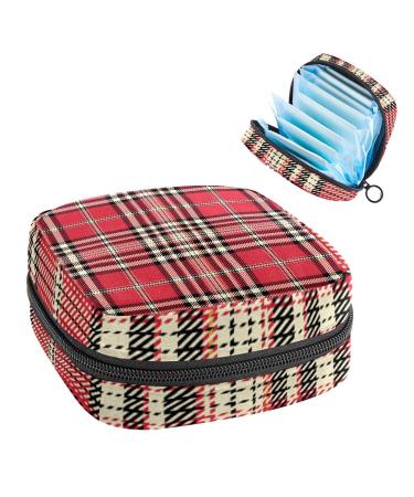 Anna Cowper Christmas Red Beige Plaid Sanitary Napkin Storage Bag Feminine Menstrual Cup Pouches Nursing Pad Holder Tampon Bags Portable Period Bag for Women Teen Girls 1Pcs Multi-colored 8
