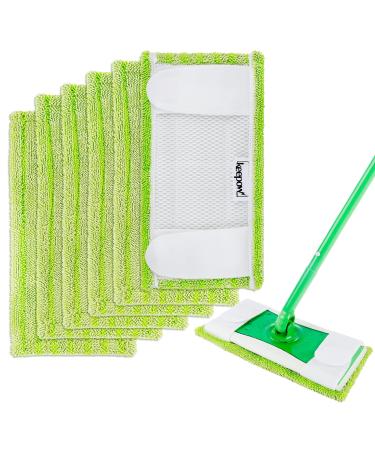 KEEPOW Reusable Microfiber Mop Pads Compatible with Swiffer Sweeper Mop Dry Sweeping Cloths Washable Wet Mopping Cloth Refills for Surface/Hardwood Floor Cleaning 6 Pack (Mop is Not Included) 6 Pack Green