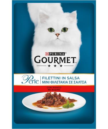Gourmet Purina Perle Wet Cat Food Beef Fillets in Sauce - 24 Bags of 85g Each (Pack of 24 x 85g) - Buy Online on GoSupps.com