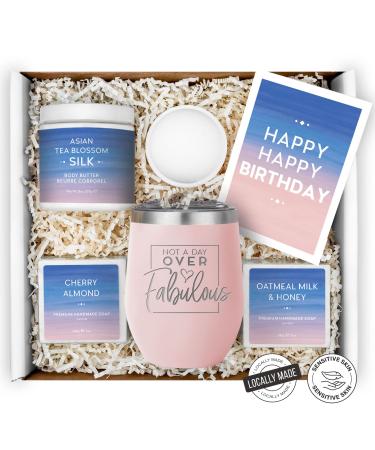 Birthday Gifts for Women - Relaxing Spa Gift Box Basket for Wife Mom Sister Girlfriend Best Friend Mother - Bday Gifts Set Blush Tumbler - Basket Care Package Present for Her Happy Birthday 5 Piece Set Blush