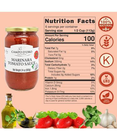 Campo D'Oro Marinara Tomato Sauce 24oz | Italian Pasta Sauce with Garlic & Herbs | Ready Meal | Made in Italy - Buy Online on GoSupps.com