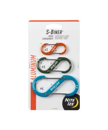 Nite Ize S-Biner Dual Carabiner Sizes #2,3,4, Orange/Olive/Blue