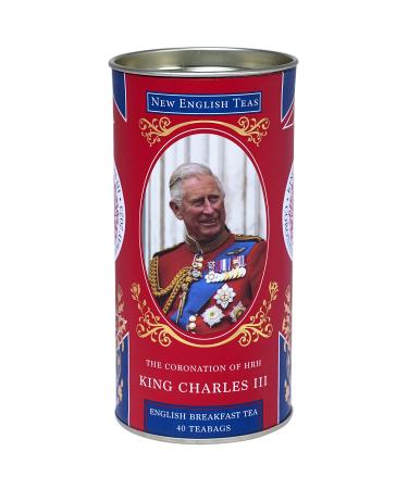New English Teas King Charles III Coronation Drum with 40 English Breakfast Teabags
