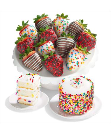 Happy Birthday Dipped Strawberries with Petite Birthday Cake - 12ct Cake & 12 Berries