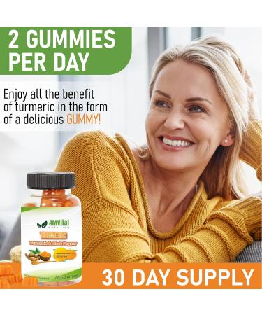 AMVital Turmeric Gummies Curcumin with Black Pepper - Joint Support for Adults - 60 Gummies - Buy Online on GoSupps.com