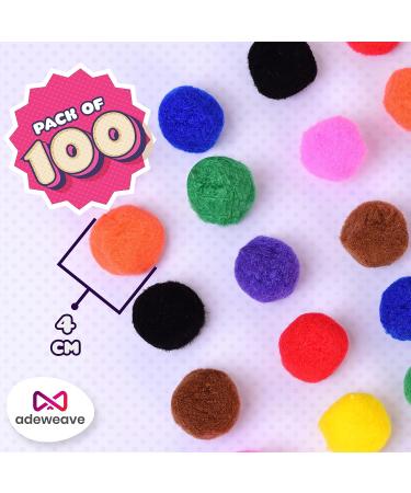 Adeweave 1.5 Inch 100 Pom Poms - Multicolor Soft and Fluffy Craft Pompoms in Assorted Colors - Buy Online on GoSupps.com