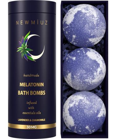 Sleep Melatonin Bath Bombs Lavender Chamomile Essential Oils Calming Natural Bubble Bath Shower Fizzies Spa Gifts Set Mother's Birthday Christmas Women Perfect Stocking Stuffers Lavender & Chamomile