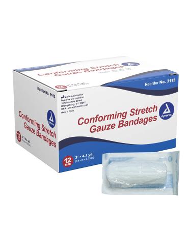 CONFORMING STRETCH GAUZE BANDAGES 3 STERILE 12 ROLLS 3113 DYNAREX