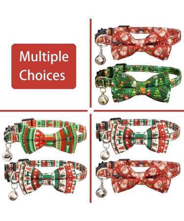 Casidoxi 2 Pack Cat Christmas Collars with Bell - Xmas Plaid Bowtie + Reindeer & Xmas Tree Stripe - Breakaway Safety Collars for Kittens - Buy Online on GoSupps.com