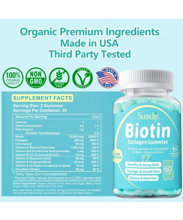 Biotin 10,000mcg with Collagen for Hair Growth | Organic Vegan Hair Skin Nails Gummies - 2 Packs (60 Count Each) | Men Women Hair Growth Supplements - Buy Online on GoSupps.com
