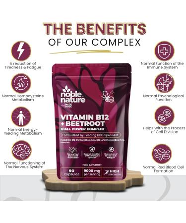 Beetroot & Vitamin B12 Complex 9000mg Beetroot + 1000mcg Dual B12 (Methylcobalamin & Adenosylcobalamin) Energy & Immune Support 90 Capsules UK Made (90) - Buy Online on GoSupps.com