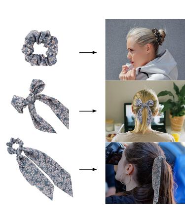 YOHAMA Floral Print Scarf Scrunchies with Tail Ribbons - 4 Pack | Women Hair Ties Ponytail Holder for Bun Hairstyles & Curly Hair - Perfect Girlfriend Gift & Holiday Decoration - Buy Online on GoSupps.com