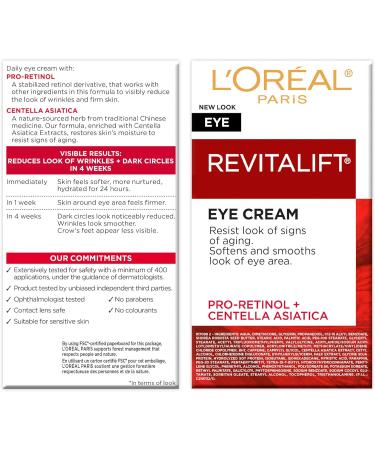 L Or al Paris Eye Cream with Pro-Retinol Centella Asiatica Resists Signs of Aging Softens + Smooths Eye Area Revitalift - 15 mL Eye Cream - 15ml - Buy Online on GoSupps.com