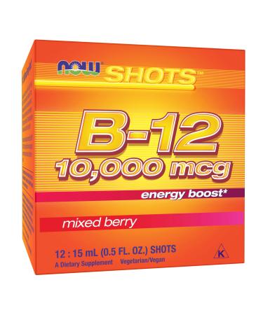 Now Foods Shots B-12 Mixed Berry  10000 mcg 12 Shots 0.5 fl oz (15 ml) Each