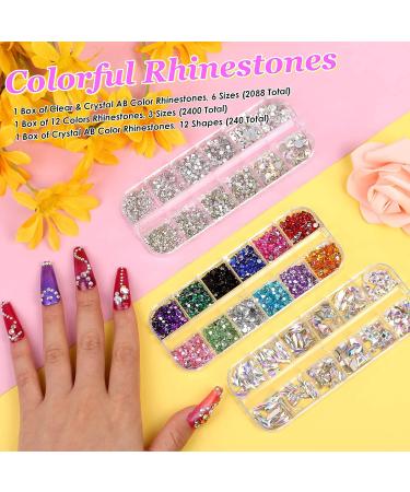 4728Pcs Nail Gems with Pickup Tool Pen for Nails - Rhinestones & Crystals for Nail Art Decoration & Makeup - Anezus Diamond Stones in Multiple Shapes - Buy Online on GoSupps.com