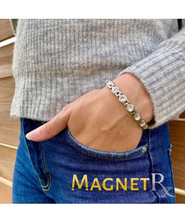 MagnetRX Women's Magnetic Therapy Bracelet for Arthritis & Carpal Tunnel Pain Relief - Adjustable Silver Crystal Bracelet with Sizing Tool - Buy Online on GoSupps.com