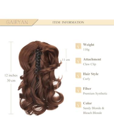 Shop Gairyan 30cm Long Curly Ponytail Extensions - Dark Brown & Dark Auburn Claw Clip Synthetic Hair for Women - Buy Online on GoSupps.com