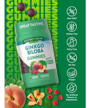 Nature's Truth Ginkgo Biloba Gummies | 100mg | 50 Count | Peach Raspberry Flavor | Vegan Non-GMO & Gluten Free Extract Supplement - Buy Online on GoSupps.com