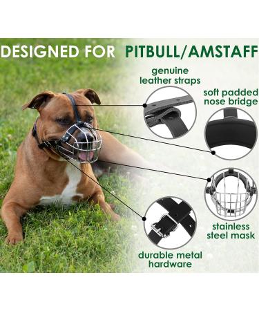 BRONZEDOG Pitbull Dog Muzzle - Adjustable Metal Wire Basket for Large Dogs Amstaff & Pit Bull with Leather Straps Brown - Buy Online on GoSupps.com