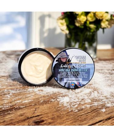 Montana Snow Butter Organic body butter, Whipped Body Butter Dry Skin - Body Butter Cream Without Feeling Greasy - Whipped Shea Butter Cream for Skin Mango Butter Cream (Unscented)