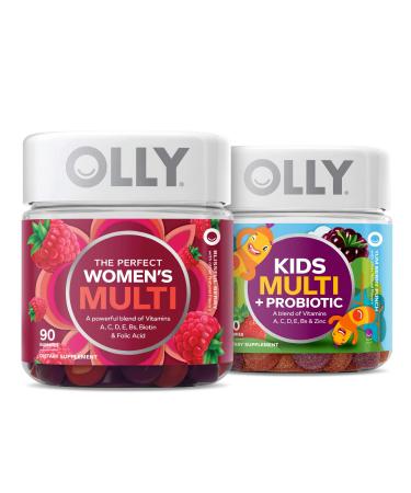 OLLY The Perfect Women's Multi and Kid's Multi +Probiotic Family Pack Gummies 2 Count Chewable Supplement