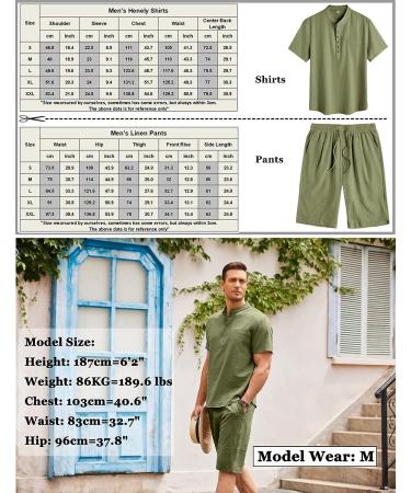 COOFANDY Men's Linen 2-Piece Set: Short Sleeve Henley Shirt & Shorts | Army Green XX-Large - Buy Online on GoSupps.com