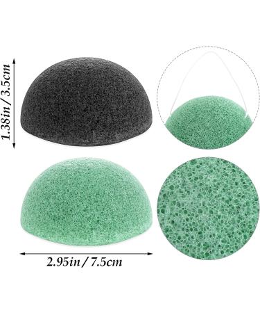 Sibba 2Pcs Natural Konjac Facial Sponges - Gentle Exfoliating Cleansing Sponge for Face and Body - Cleaning Puff Scrubber for Men, Women, Babies - Shower Bath SPA - Black & Green - Buy Online on GoSupps.com