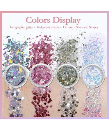 Allstarry Holographic Chunky Body Glitter Set - 4 Colors for Face, Hair, and Nails | Festival, Unicorn, Rave Accessories with Body Glue - Sparkle and Shine! - Buy Online on GoSupps.com