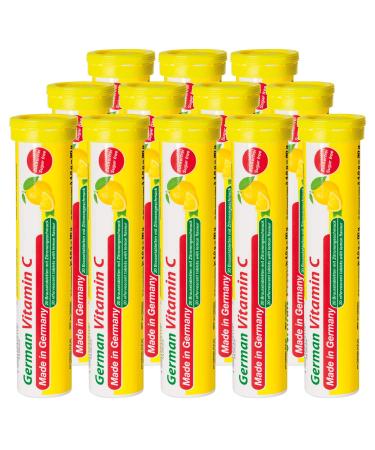 Vitamin C effervescent tablets 12x20 pieces - lemon taste - 180 mg vitamin C sugar -free - T&D Pharma German Vitamin C - Made in Germany vitamin C 180 mg 20 pieces (12 Pack)