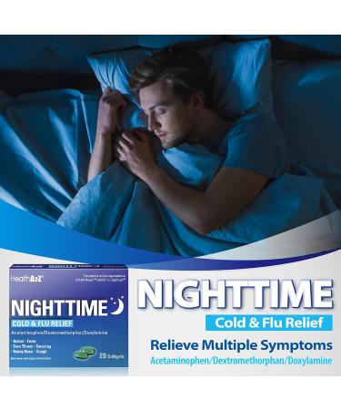HealthA2Z Nighttime Cold & Flu Relief Softgels - 20 Count | Compare to Vicks Nyquil Liqui Caps - Buy Online on GoSupps.com
