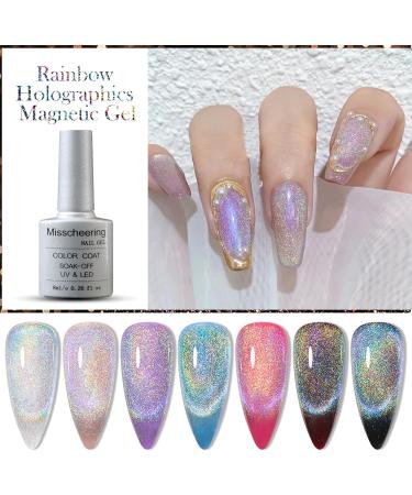 Universal Rainbow Cat Eye Gel Nail Polish Glitter Holographic Gel Polish Colourful Laser Sparkle Shiny Nail Polish Long Lasting Soak-Off Gel Magnetic Nail Polish (Rainbow) - Buy Online on GoSupps.com
