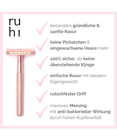 Ruhi Premium Designer Razor for Women - Ros Gold Brass Sustainable & Plastic-Free | Includes 5 Astra Blades | Zero Waste Safety Razor - Buy Online on GoSupps.com