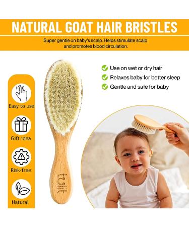 Tulit Baby Hair Brush and Comb Grooming Kit - Natural Soft Goat Hair and Bamboo Bristle Set for Newborns - Buy Online on GoSupps.com