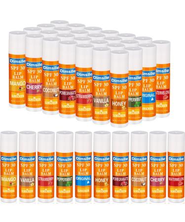 Dimsile 30 Pcs Sunscreen Lip Balms SPF 30 Lip Balms Bulk Summer Party Gifts Favors Travel Sunscreen for Women Men 10 Flavors