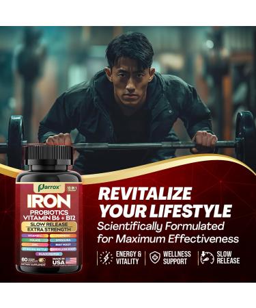 Iron Supplement with Slow Release Iron Probiotics Spirulina Turmeric Vitamin B6 B12 C Zinc Folate Beetroot Nettle Leaf Dandelion Root Black Pepper Extra Strength 60 Vegan Capsules 60 Count (Pack of 1) - Buy Online on GoSupps.com