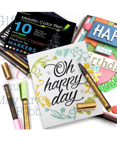 Metallic Marker Pens Set - 10 Colors for Black Paper, Rock Painting, Scrapbooking, DIY Crafts | Medium Tip Paint Markers for Ceramics, Glass, Photo Albums & More - Buy Online on GoSupps.com