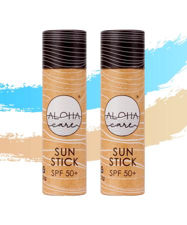 Aloha Sun Stick SPF 50+ (2-pack blue + beige) Sunscreen Stick Sun Block Stick for Face Sunscreen SPF 50 for Surfing Great Sun Cream for Kids & Outdoor Sports Sunscreen Plastic Free Packaging 20g