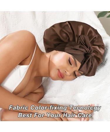 Welrog Silk Sleeping Hood for Women - Night Hair Bonnet & Sleep Cap - Coffee Color + 3 Hair Ties | Ideal for Healthy Hair Care - Buy Online on GoSupps.com