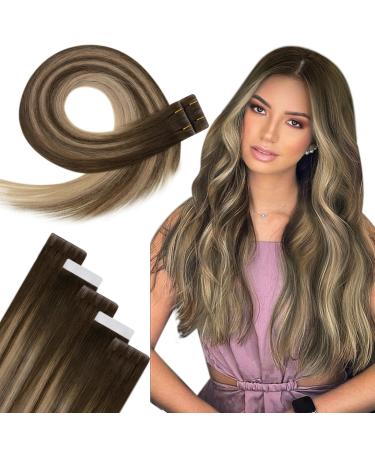 Hetto ombre tape in real hair extensions remy injected tape in extensions real hair tape in hair extension ombre chocolate brown to caramel blonde #4/27/4 5pcs 60 cm 12.5g 24 inch 4-5 VGTP #4/27/4