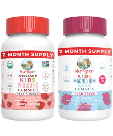 Kids Magnesium Citrate Gummies & Kids Probiotic Gummies Bundle by MaryRuth's | Magnesium Supplement | Stress Relief Bone Nerve Health | Digestive Support Immune Support & Gut Health Supplement.