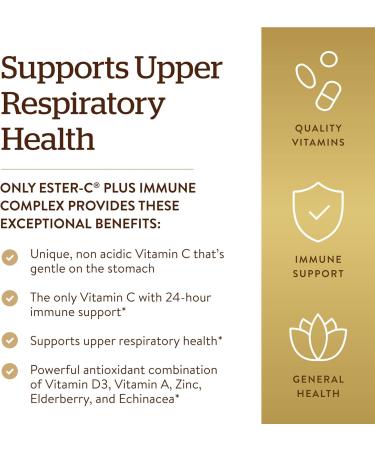 Solgar Ester-C Plus Immune Complex - 120 Softgels | 24-Hour Support | Upper Respiratory Health | D3, Zinc, Elderberry & Echinacea | Non-GMO, Gluten-Free, Dairy-Free - Buy Online on GoSupps.com