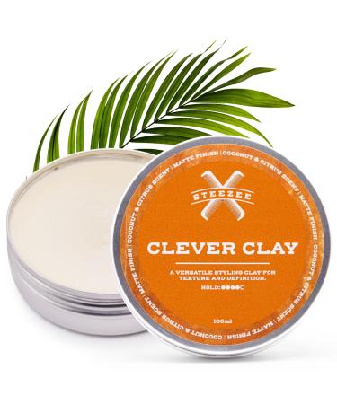 Steezee Clever Clay - Natural Finish Styling Hair Clay for Men - All Hair Types - Reworkable All Day Hold- Cruelty Free- Paraben & Sulphate Free 3.4 oz
