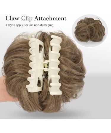 FESHFEN Claw Clip Messy Bun Hair Piece - Light Brown Mix Natural Blonde Curly Wavy Updo Chignon Scrunchie for Women - Buy Online on GoSupps.com