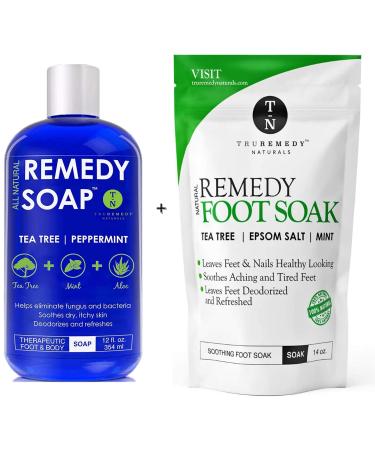 Remedy Soap Tea Tree Oil Body Wash + Tea Tree Oil Foot Soak with Epsom Salt Mint Helps Body Odor Athlete s Foot Jock Itch Ringworm Yeast Infections Skin Irritations Soothes Sore Tired Feet