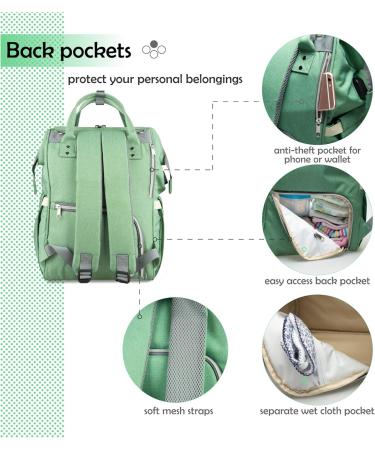 NEVEQ Babilation Wicking Pack: Large Capacity Multi-Compartment Travel Backpack for Diapers - Waterproof Portable with Fan & Baby Flasher - Light Green - Buy Online on GoSupps.com