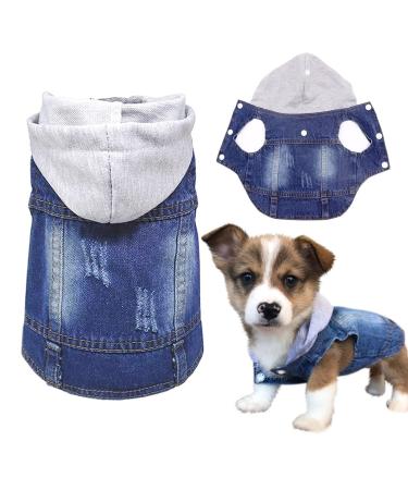 SILD Pet Clothes Dog Jeans Jacket Cool Blue Denim Coat Small Medium Dogs Lapel Vests Classic Hoodies Puppy Blue Vintage Washed Clothes XS Grey