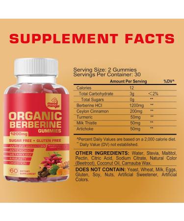 Berberine Supplement Gummies (1200mg) with Ceylon Cinnamon Turmeric Milk Thistle & Artichoke - Sugar Free Gluten Free GMP Quality 60 Count (Pack of 1) - Buy Online on GoSupps.com
