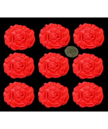 9 x Edible 3D 60mm Icing Red Roses 20 colours toppers decorations cake (Red)