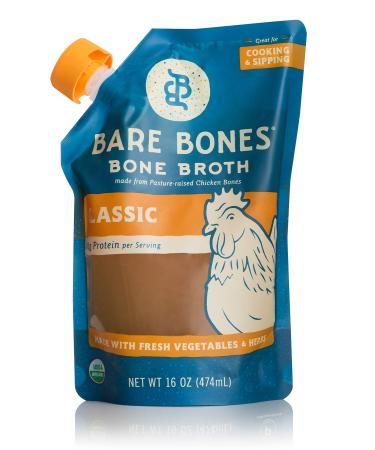Bare Bones Chicken Bone Broth for Cooking and Sipping, Pasture Raised, Organic, Protein and Collagen Rich, Paleo, Keto Friendly, 16 oz, Pack of 2 Chicken 1 Pound (Pack of 2)