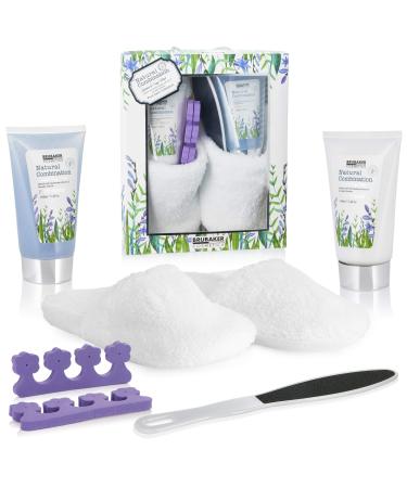 Brubaker cosmetics bathing and foot care set including 1 pair of slippers made of teddy plush white - with lavender & sage mint extracts - Beauty gift set women